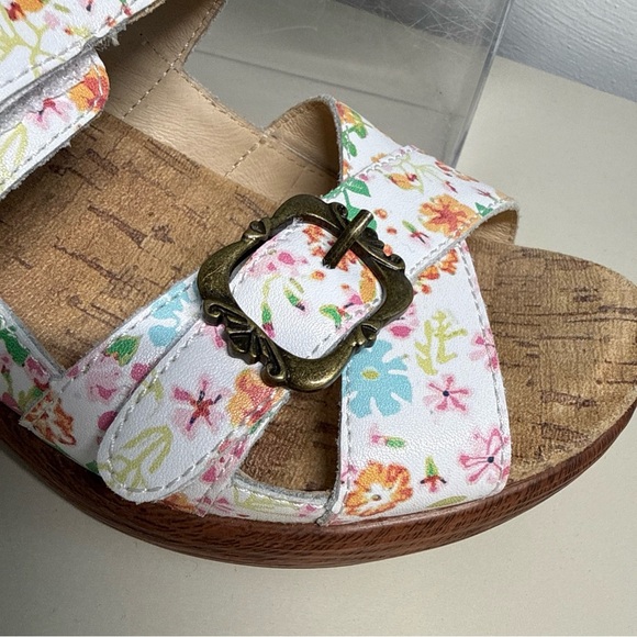 Alegria Women's Floral Leather  platform Wedges - White Pink and Brown Sz 37 - Picture 8 of 11
